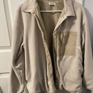 Garage Retro Fleece Jacket – Cream & Tan, M Oversized